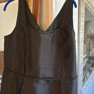 This is a Talbots black satin sleeveless dress in size 20. Knee length